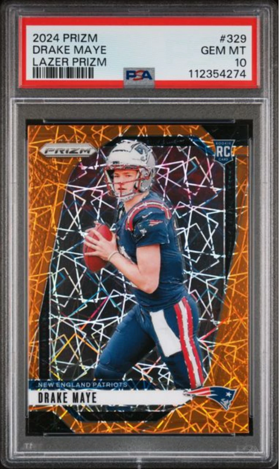 Graded 2024 Panini Prizm Drake Maye #329 Lazer Prizm Rookie RC Card PSA 10 Mint