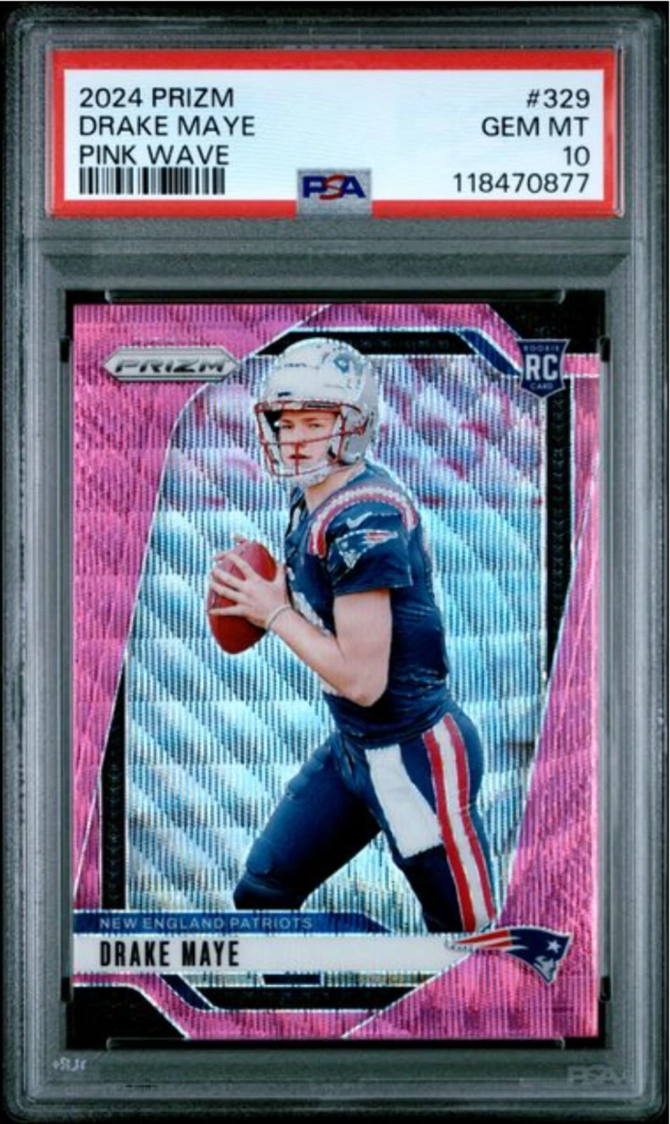 Graded 2024 Panini Prizm Drake Maye #329 Pink Wave Rookie RC Card PSA 10 Mint