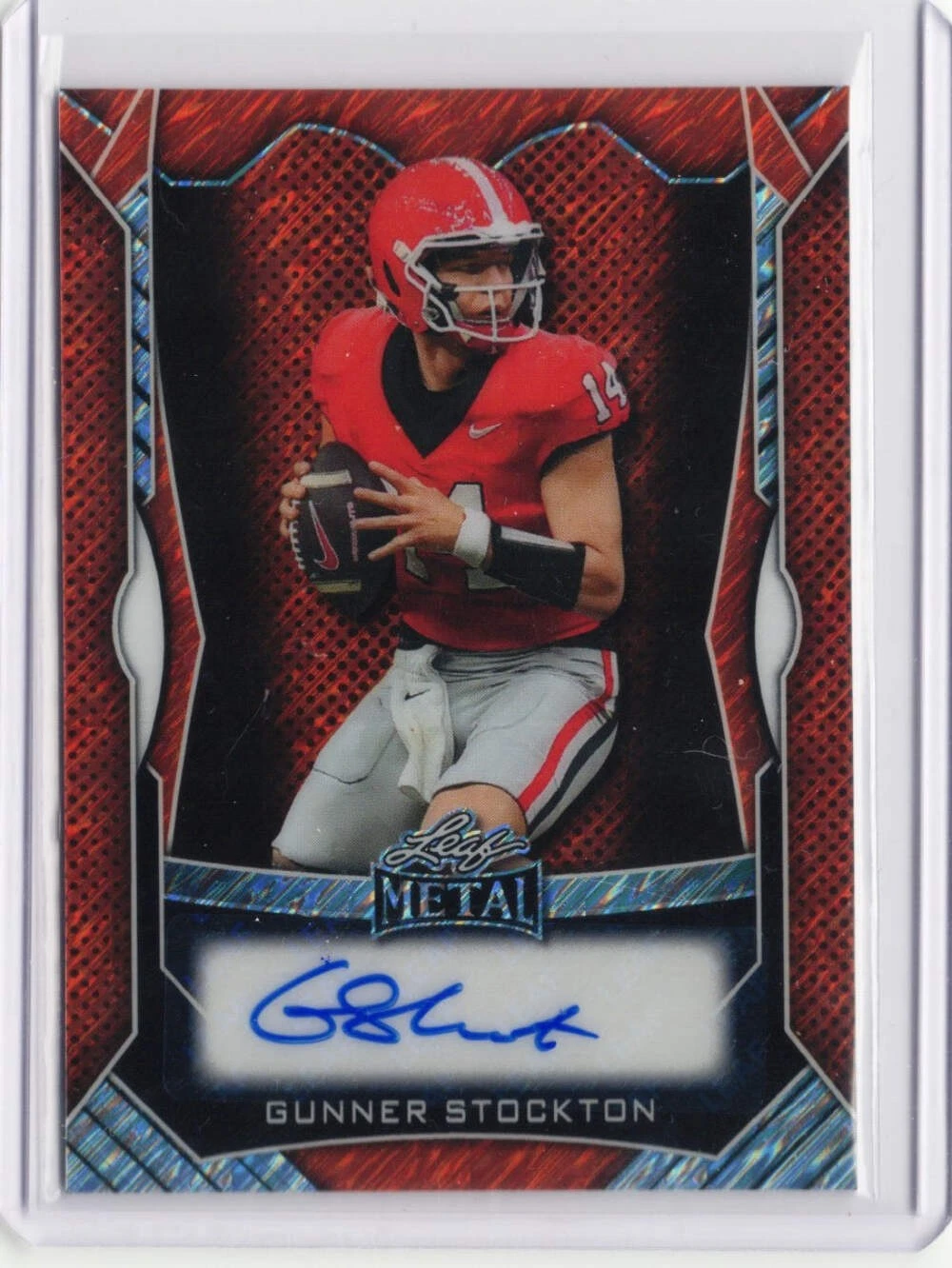 2025 Leaf Metal Gunner Stockton #MAGS1 Red Shimmer Auto /40 Rookie Football Card
