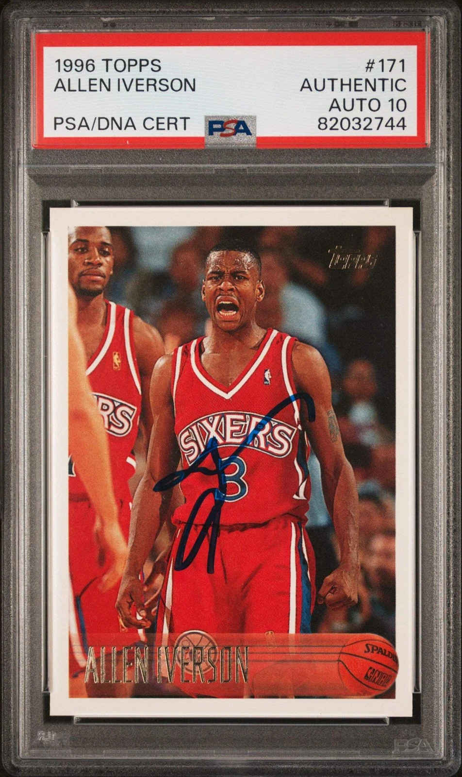 Graded 1996 Topps Allen Iverson #171 Rookie RC Card PSA 10 Auto Grade Gem Mint