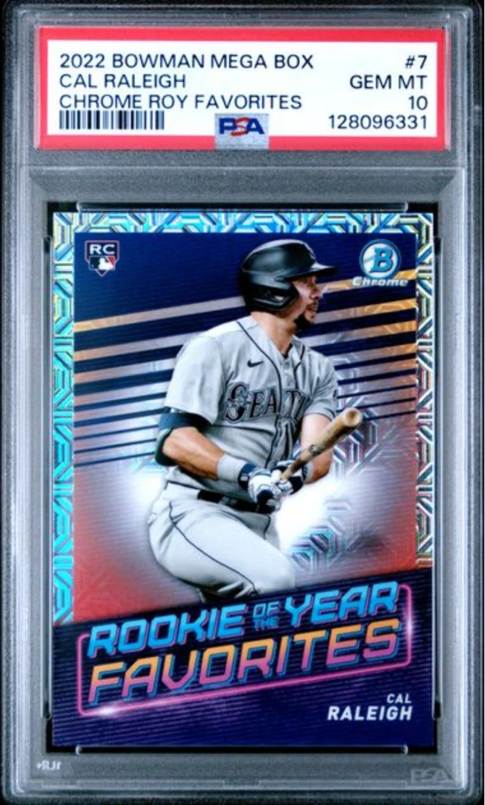 Graded 2022 Topps Bowman Mega Box Cal Raleigh #7 Chrome ROY Rookie Card PSA 10