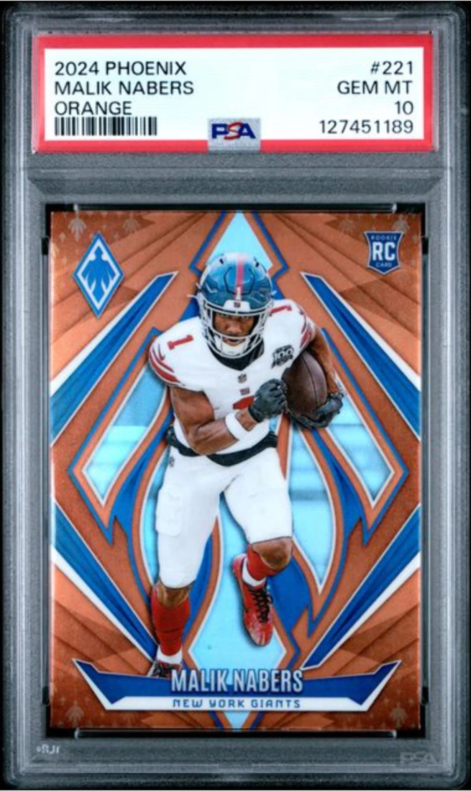Graded 2024 Panini Phoenix Malik Nabers #221 Orange Rookie RC Card PSA 10 Mint
