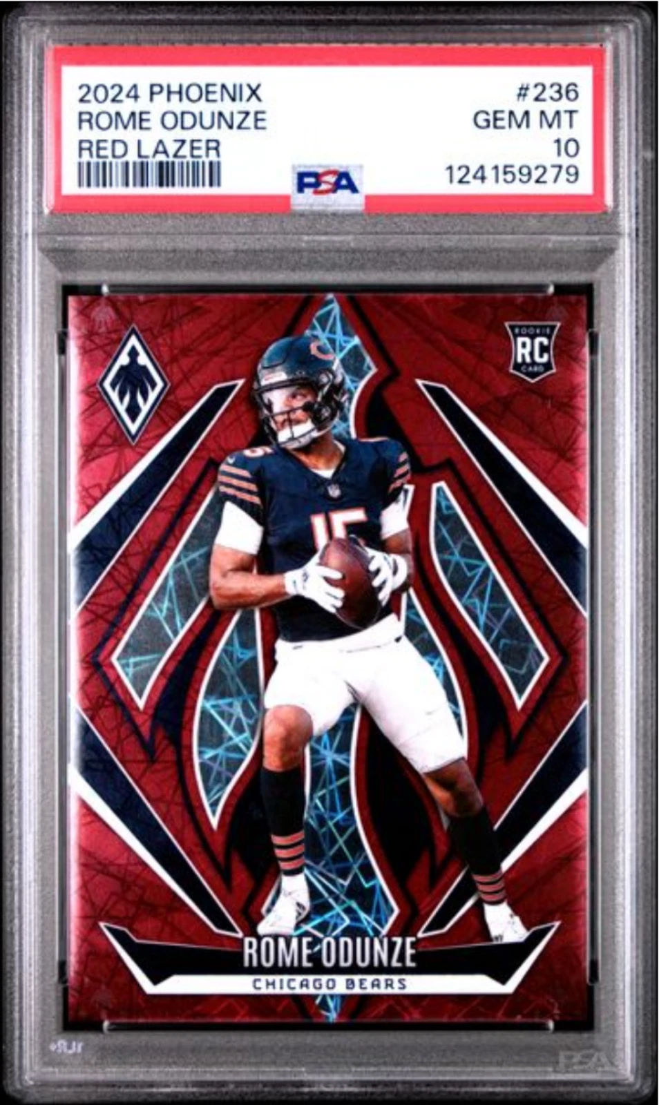 Graded 2024 Panini Phoenix Rome Odunze #236 Red Lazer /199 Rookie RC Card PSA 10