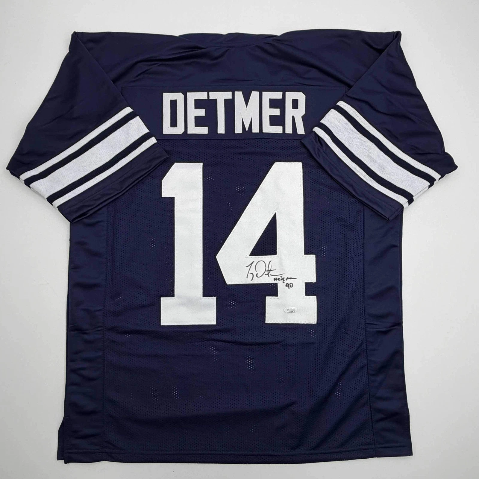 Autographed/Signed Ty Detmer Heisman 90 Brigham Young BYU College Jersey JSA COA