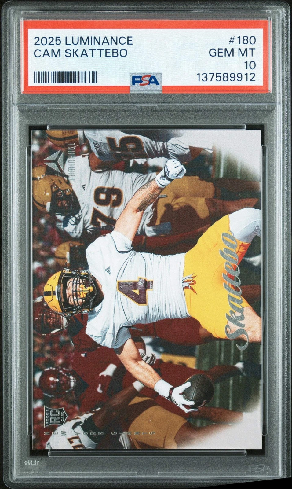 Graded 2025 Panini Luminance Cam Skattebo #180 Rookie RC Card PSA 10 Gem Mint