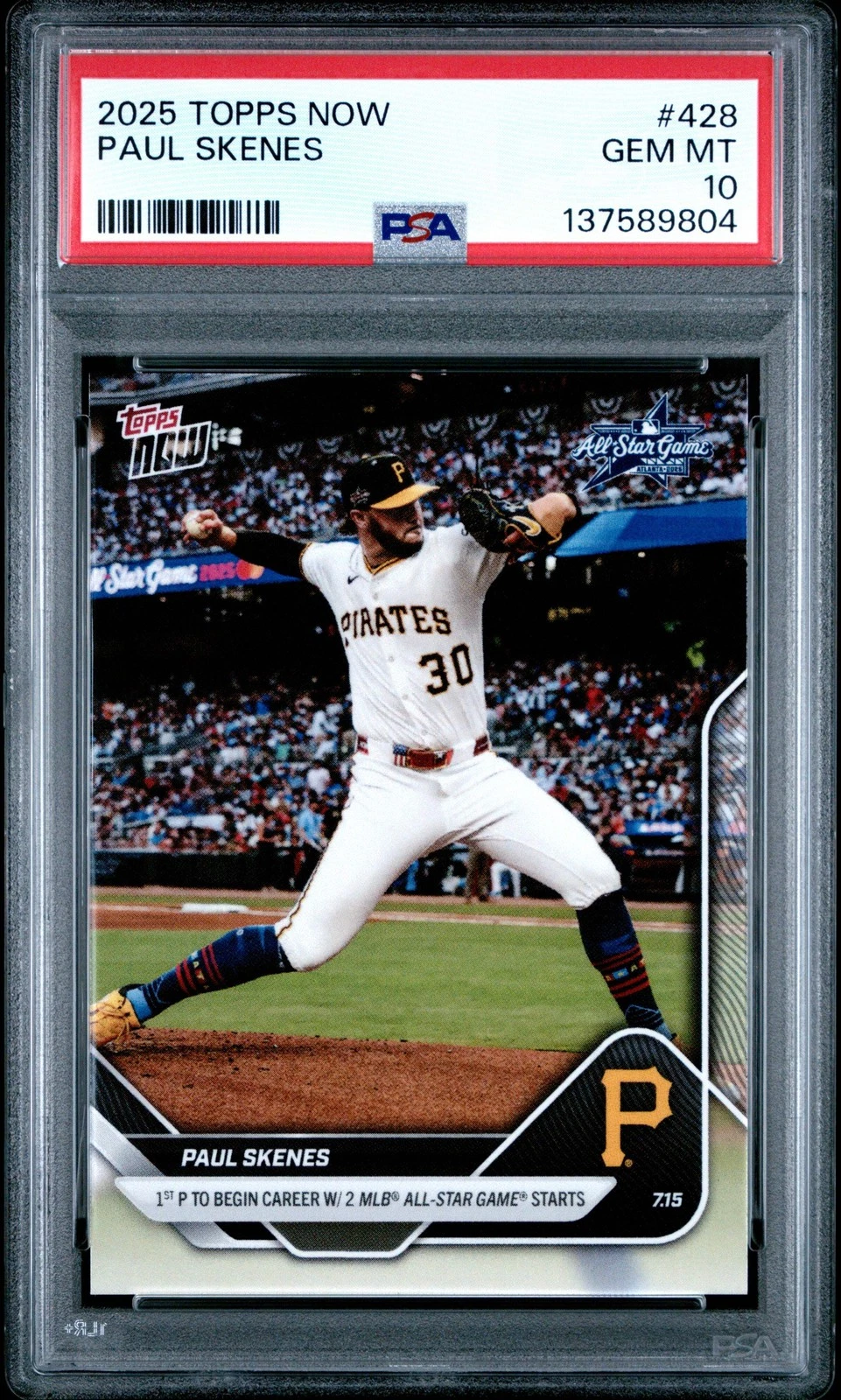 Graded 2025 Topps Now Paul Skenes #428 Baseball Card PSA 10 Gem Mint