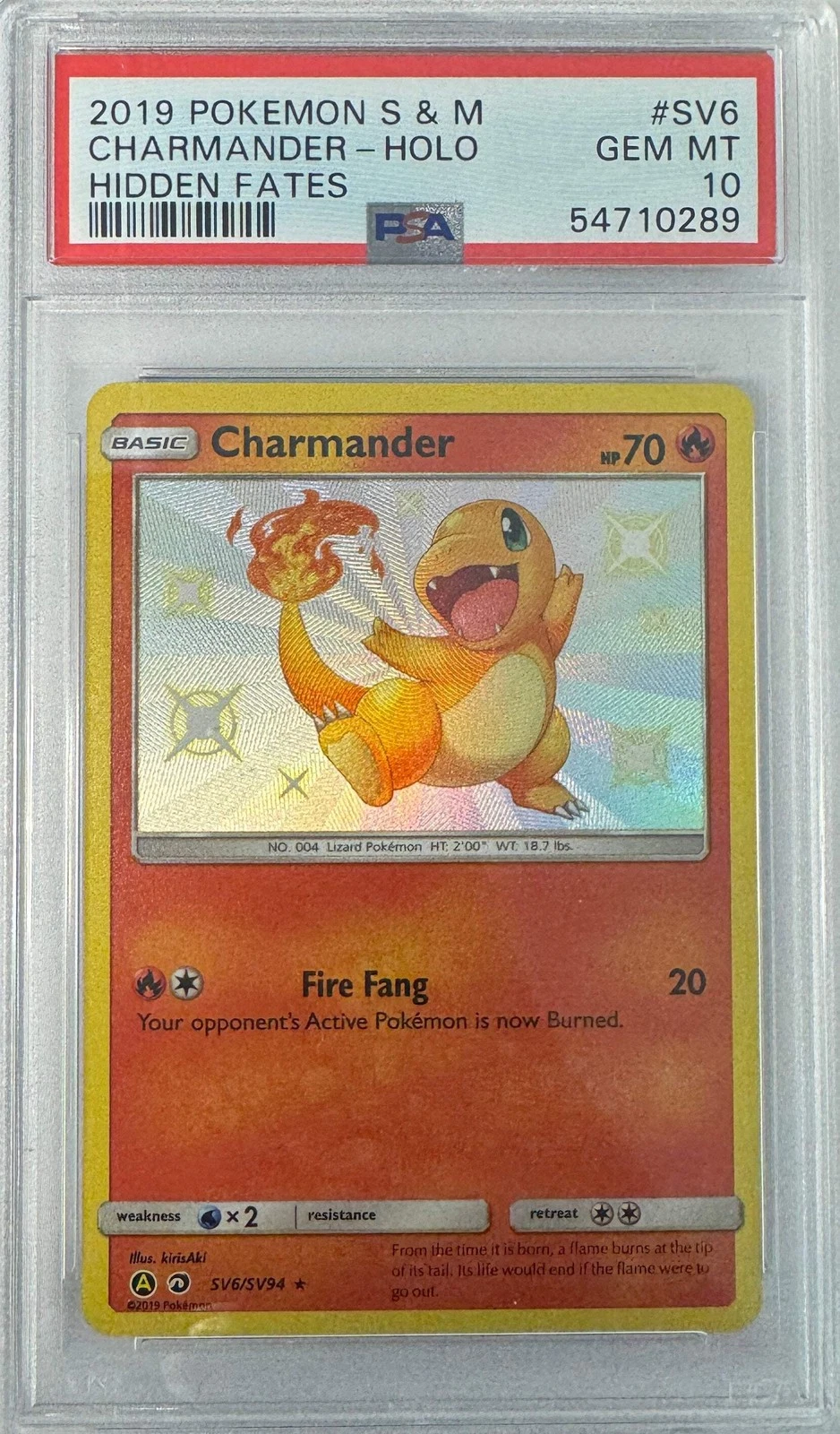 Graded 2019 Pokemon Sun & Moon #SV6 Charmander-Holo Hidden Fates PSA 10 Gem Mint