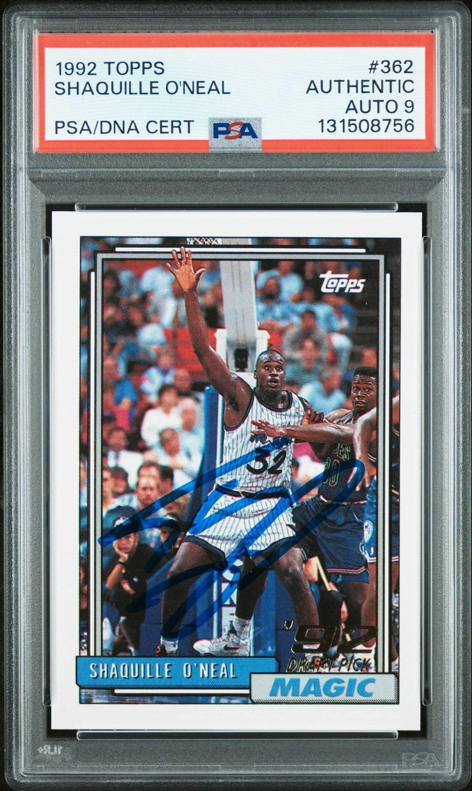 Graded 1992-93 Topps Shaquille O'Neal #362 Rookie RC Card PSA 9 Auto Grade Mint