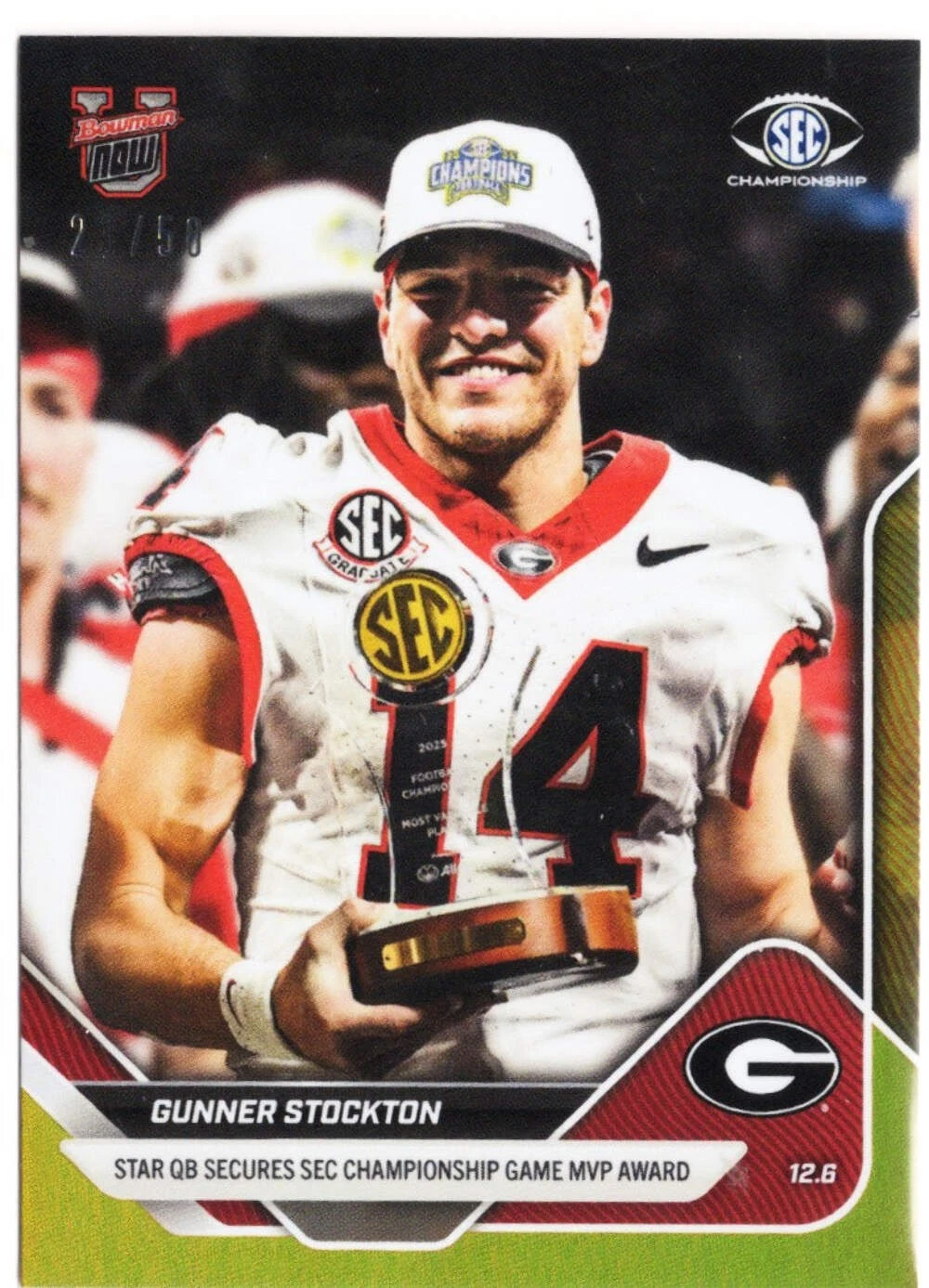 2025 Topps Bowman U Now Gunner Stockton #57 Gold Foil /50 Rookie Football Card