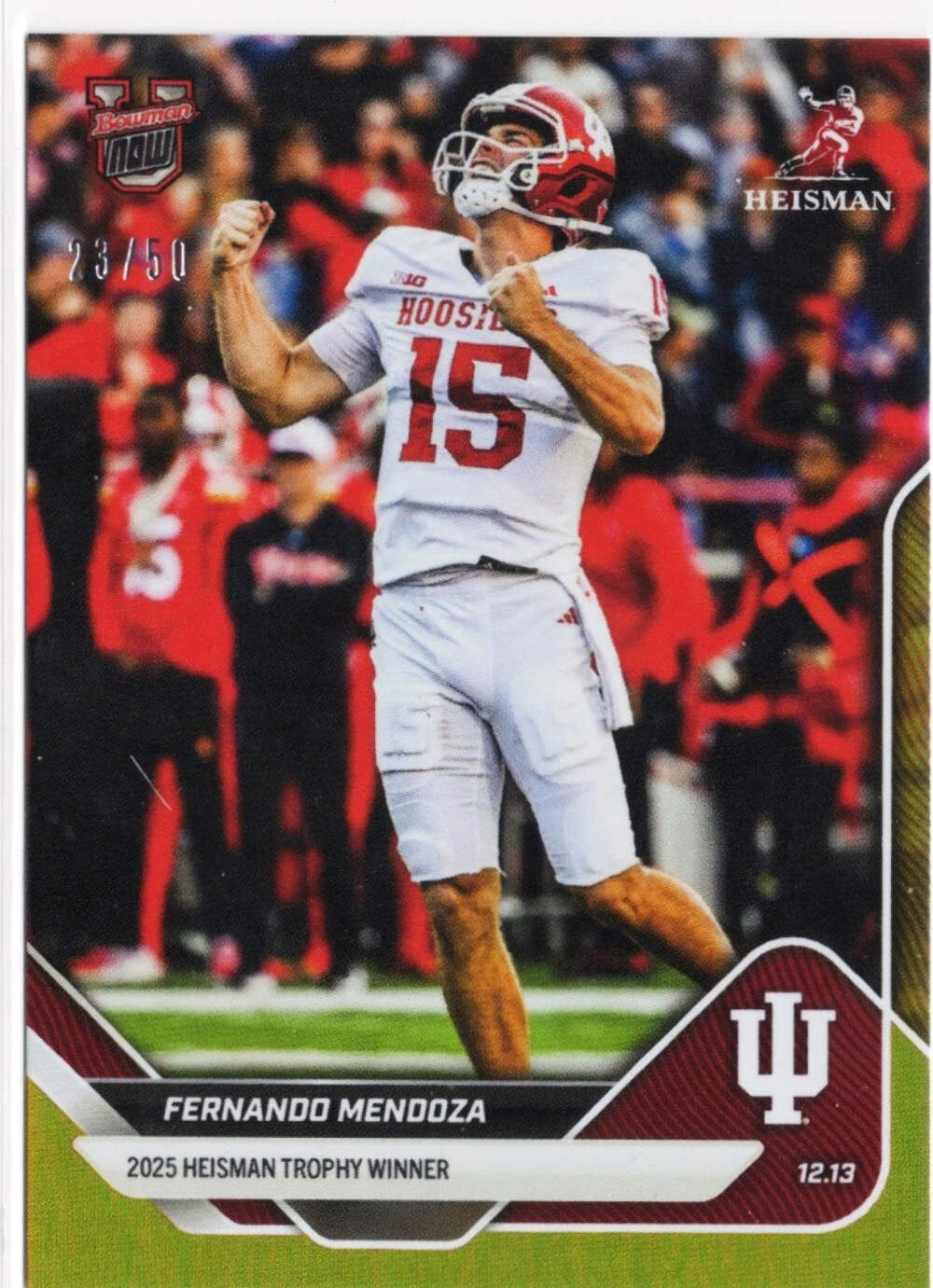 2025 Topps Bowman U Now Fernando Mendoza #60 Gold Foil /50 RC Football Card