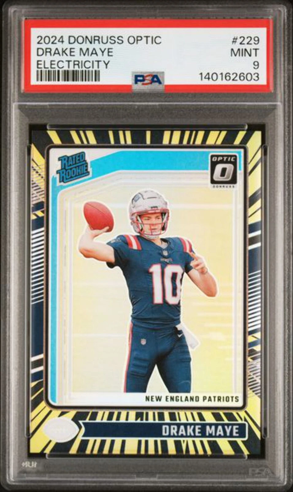 Graded 2024 Donruss Optic Drake Maye #229 /75 Electricity Rookie Card PSA 9