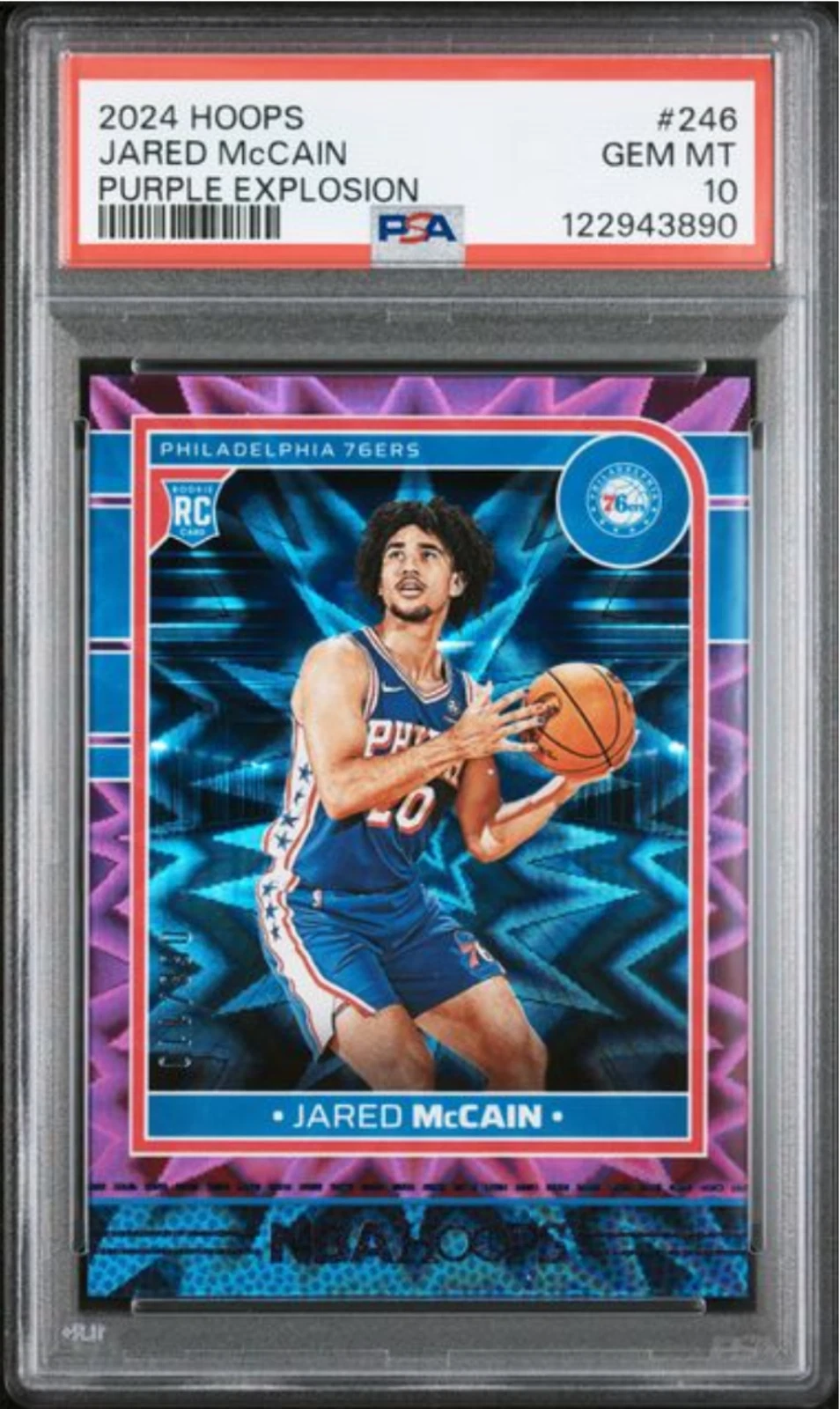 Graded 2024 Panini Hoops Jared McCain #246 Purple Explosion /110 RC Card PSA 10