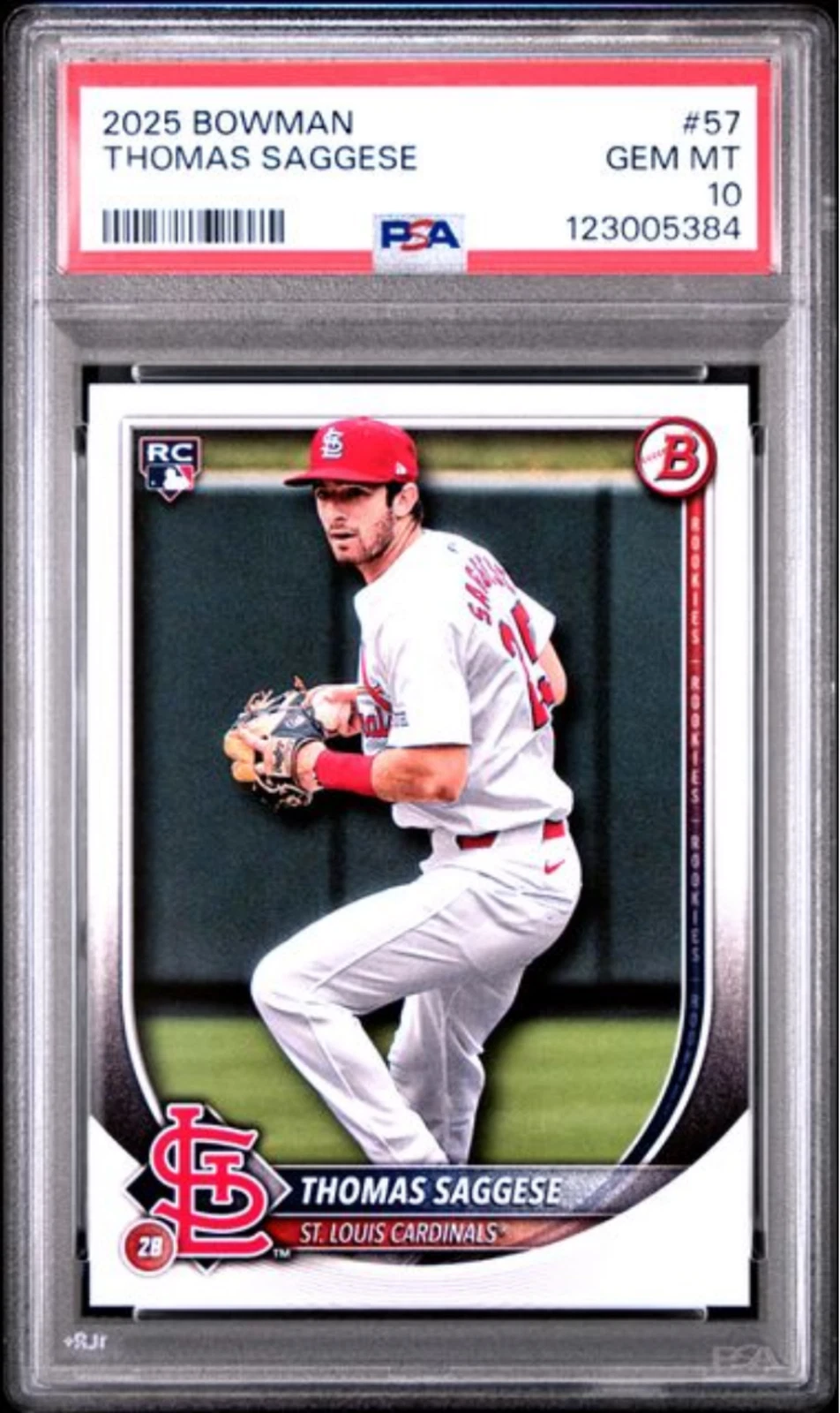 Graded 2025 Topps Bowman Thomas Saggese #57 Rookie RC Baseball Card PSA 10 Mint