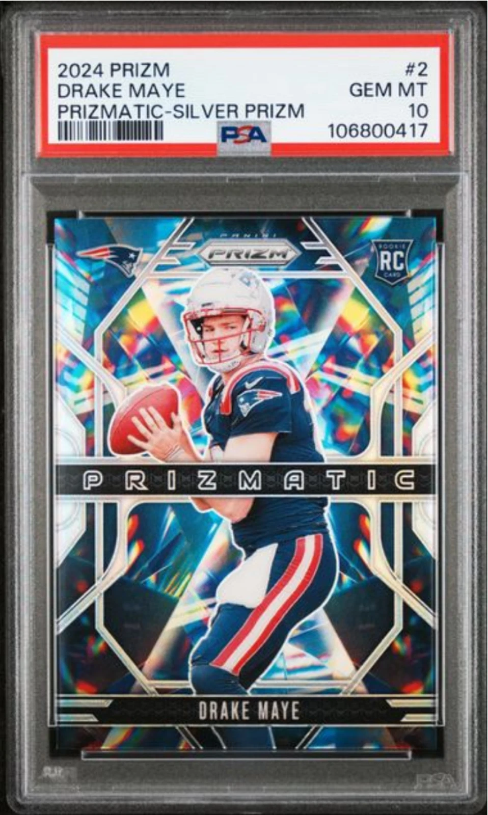 Graded 2024 Panini Prizm Drake Maye #2 Prizmatic Silver Prizm Rookie Card PSA 10