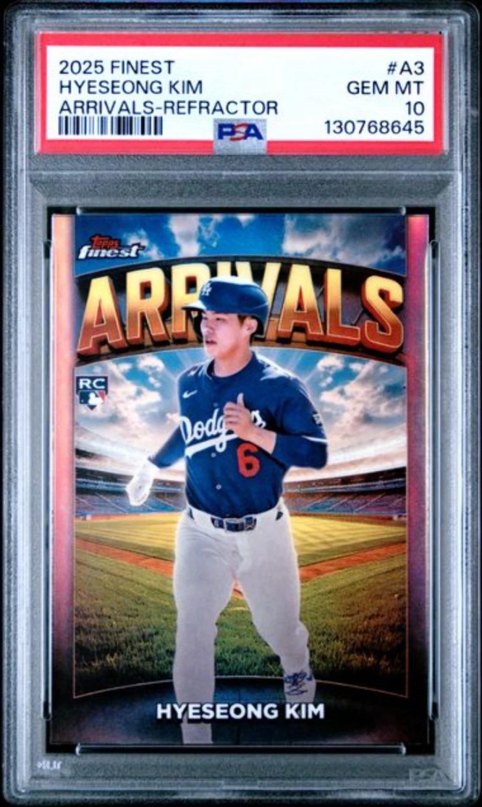 Graded 2025 Topps Finest Hyeseong Kim #A3 Arrivals Refractor Rookie Card PSA 10