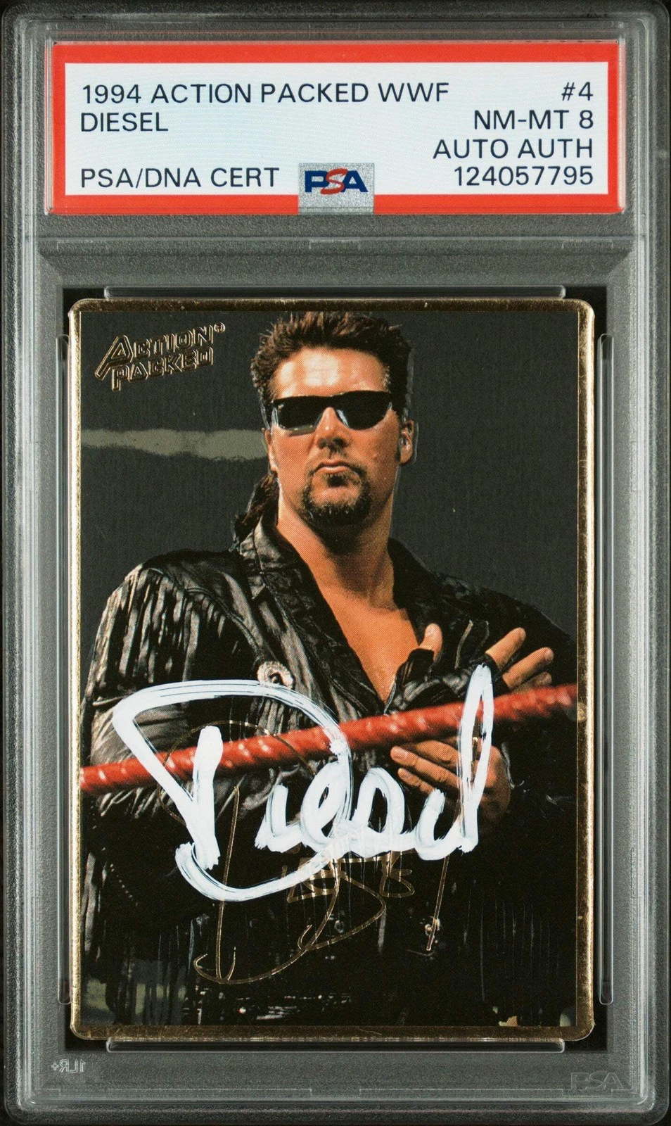Graded 1994 Action Packed Kevin Nash Diesel #4 Rookie Card PSA 8 Card Auto AUTH