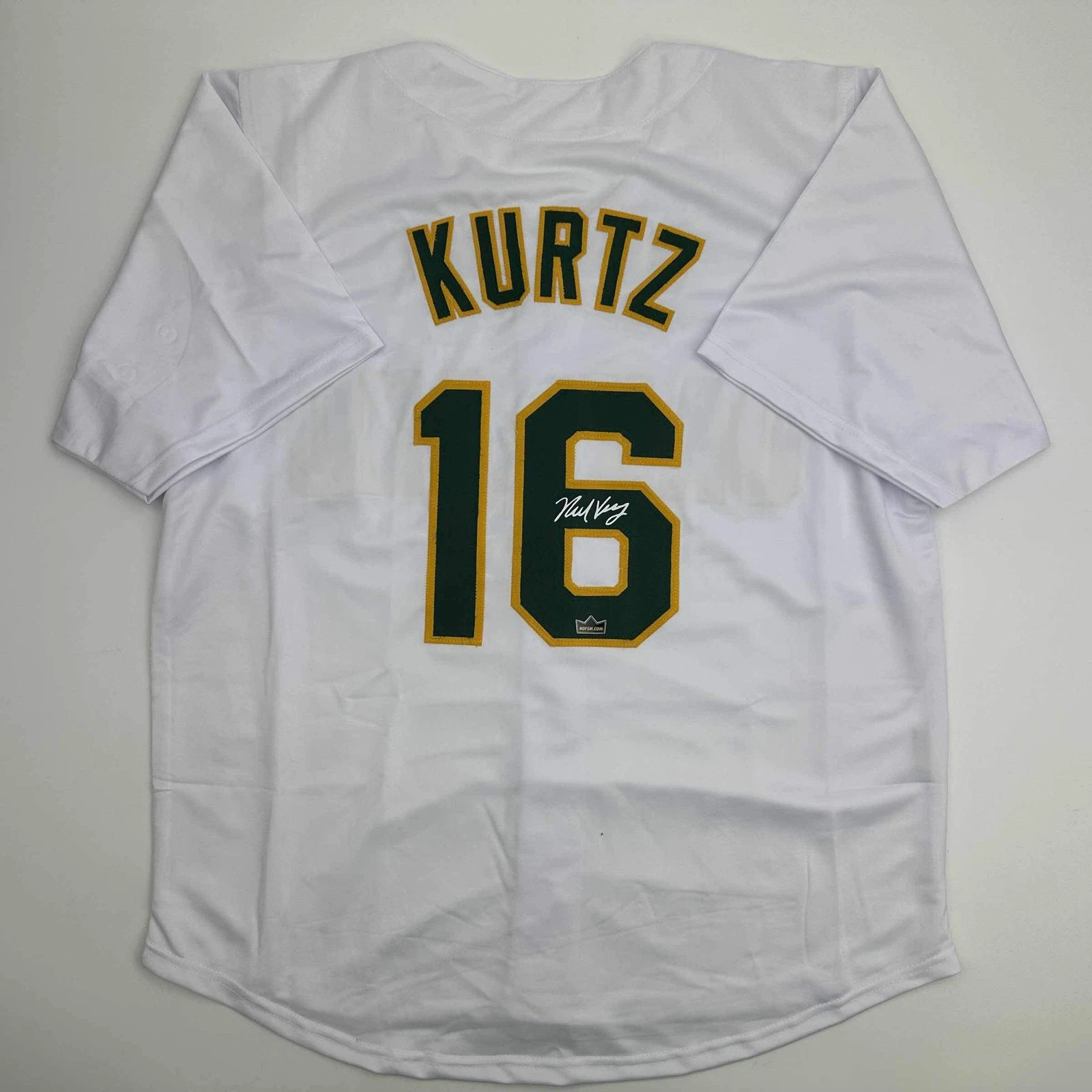 Facsimile Autographed Nick Kurtz Oakland White Reprint Jersey Size Men's XL