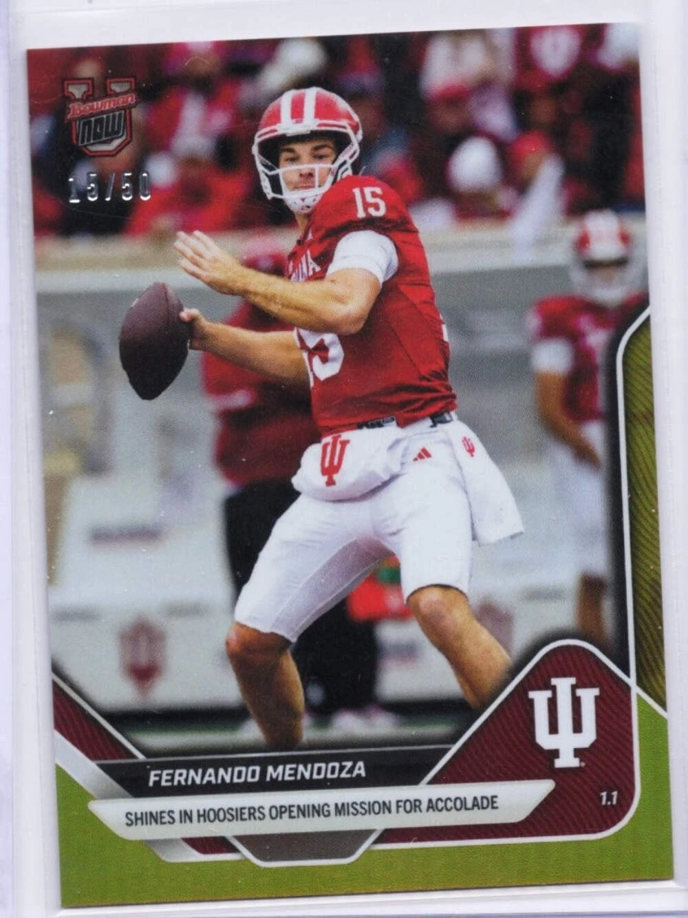 2025 Topps Bowman U Now Fernando Mendoza #64 Gold Foil /50 Indiana Rookie Card