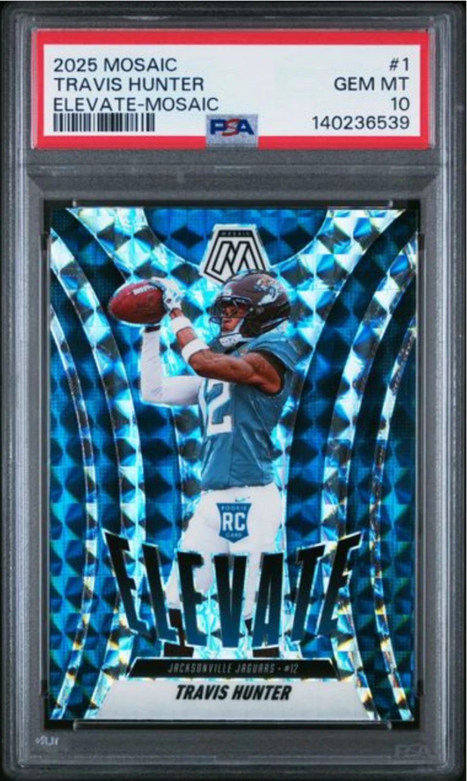 Graded 2025 Mosaic Travis Hunter #1 Elevate Mosaic Rookie Football Card PSA 10