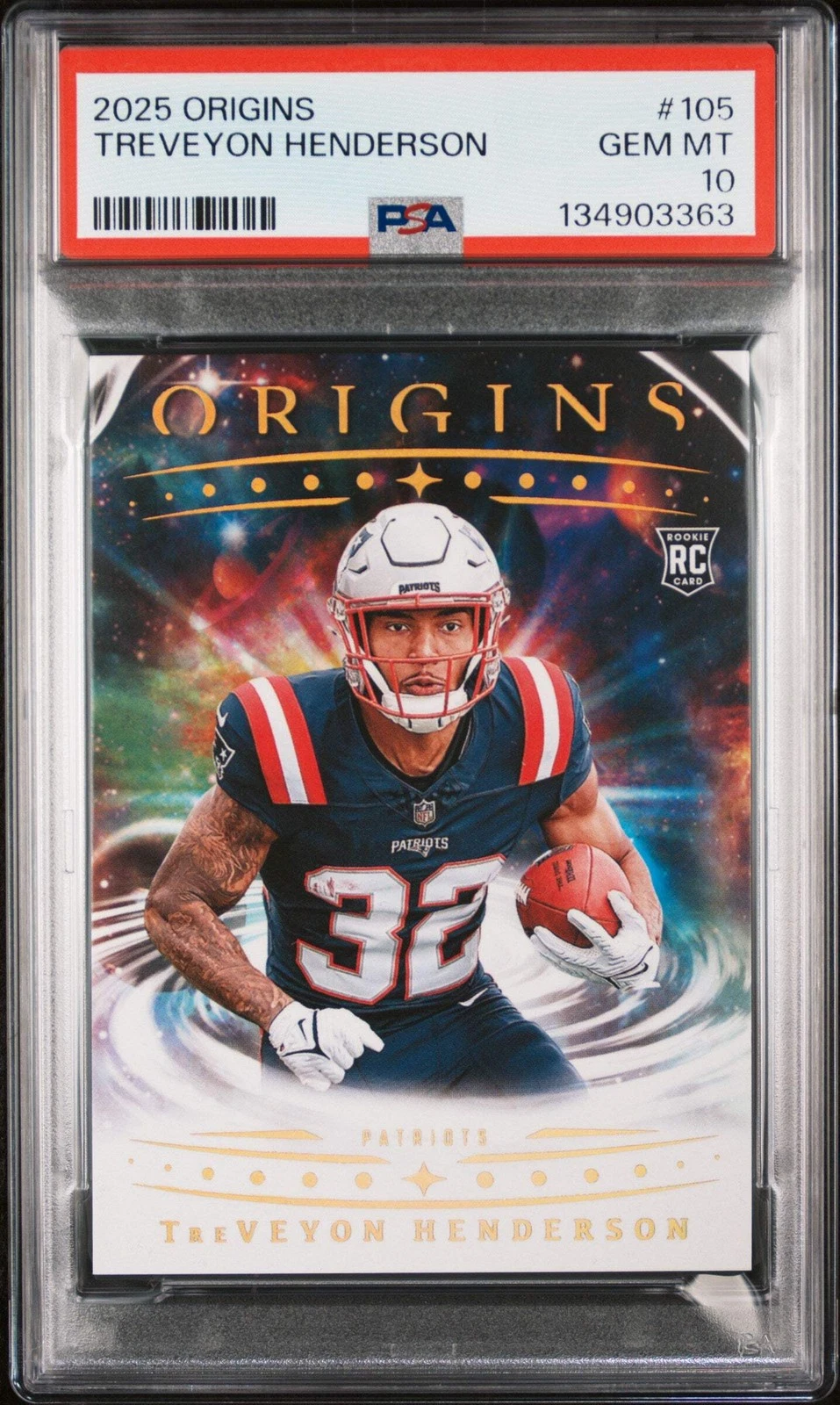 Graded 2025 Panini Origins TreVeyon Henderson #105 Rookie Football Card PSA 10