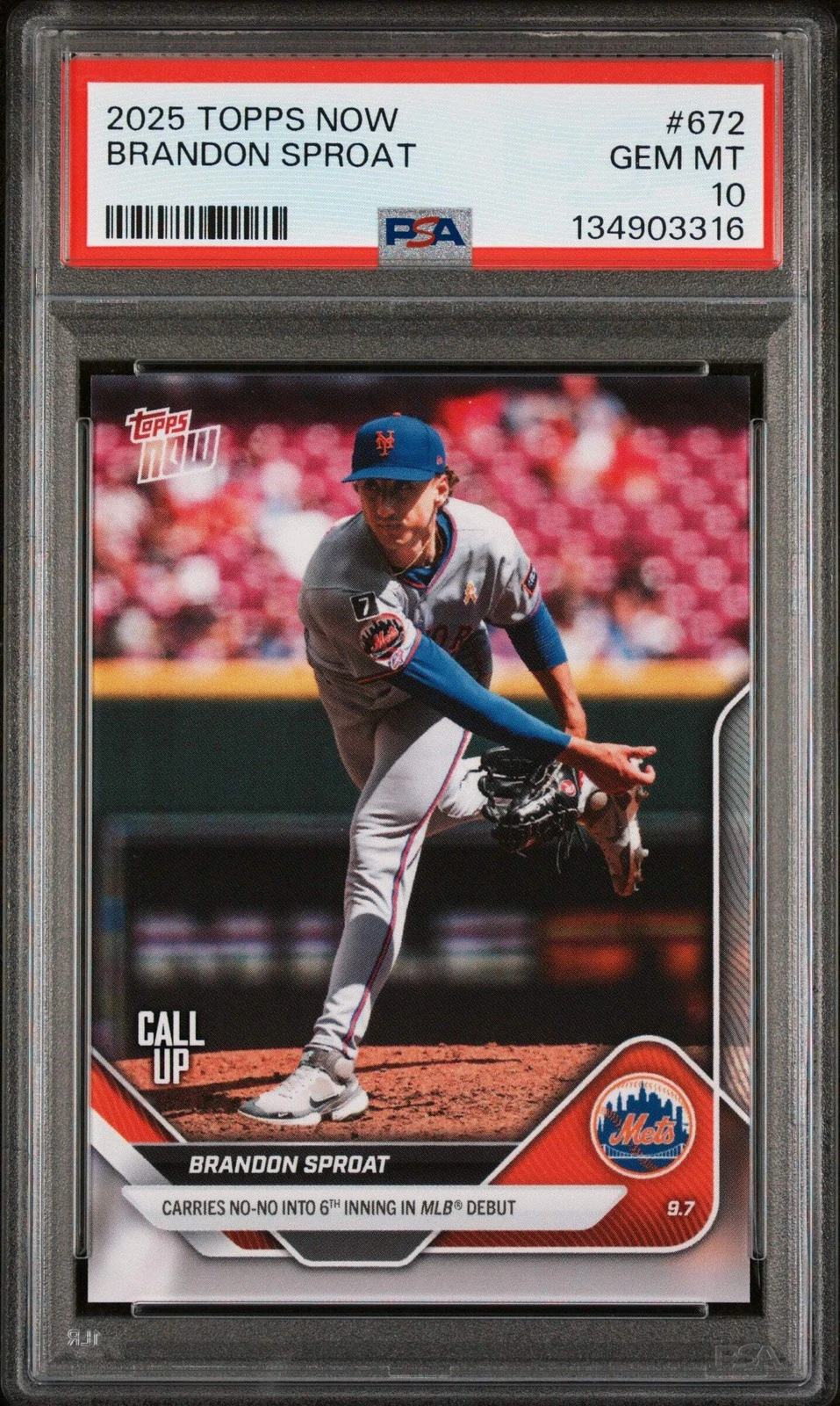 Graded 2025 Topps Now Brandon Sproat #672 Rookie RC Baseball Card PSA 10