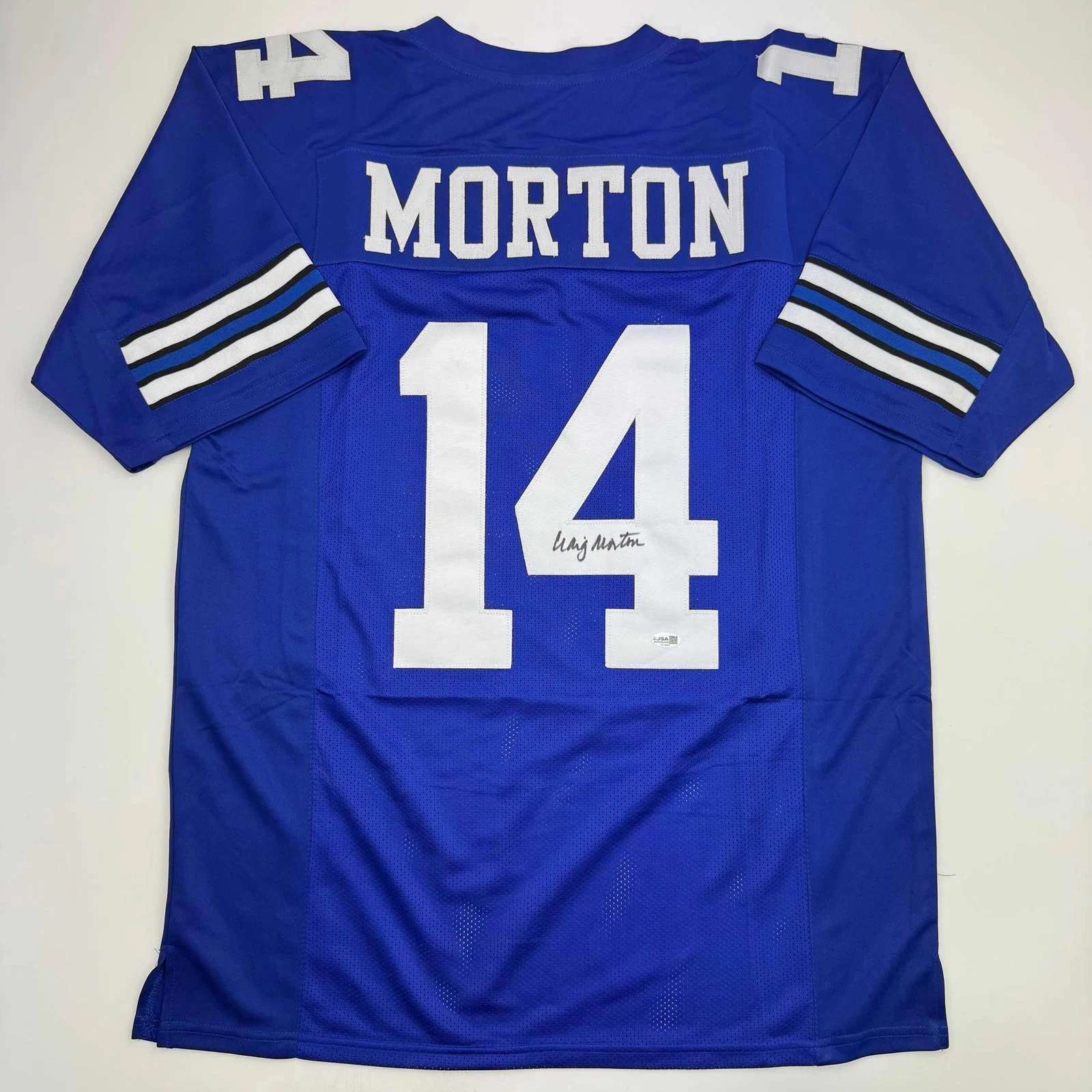 Autographed/Signed Craig Morton Dallas Blue Football Jersey JSA COA
