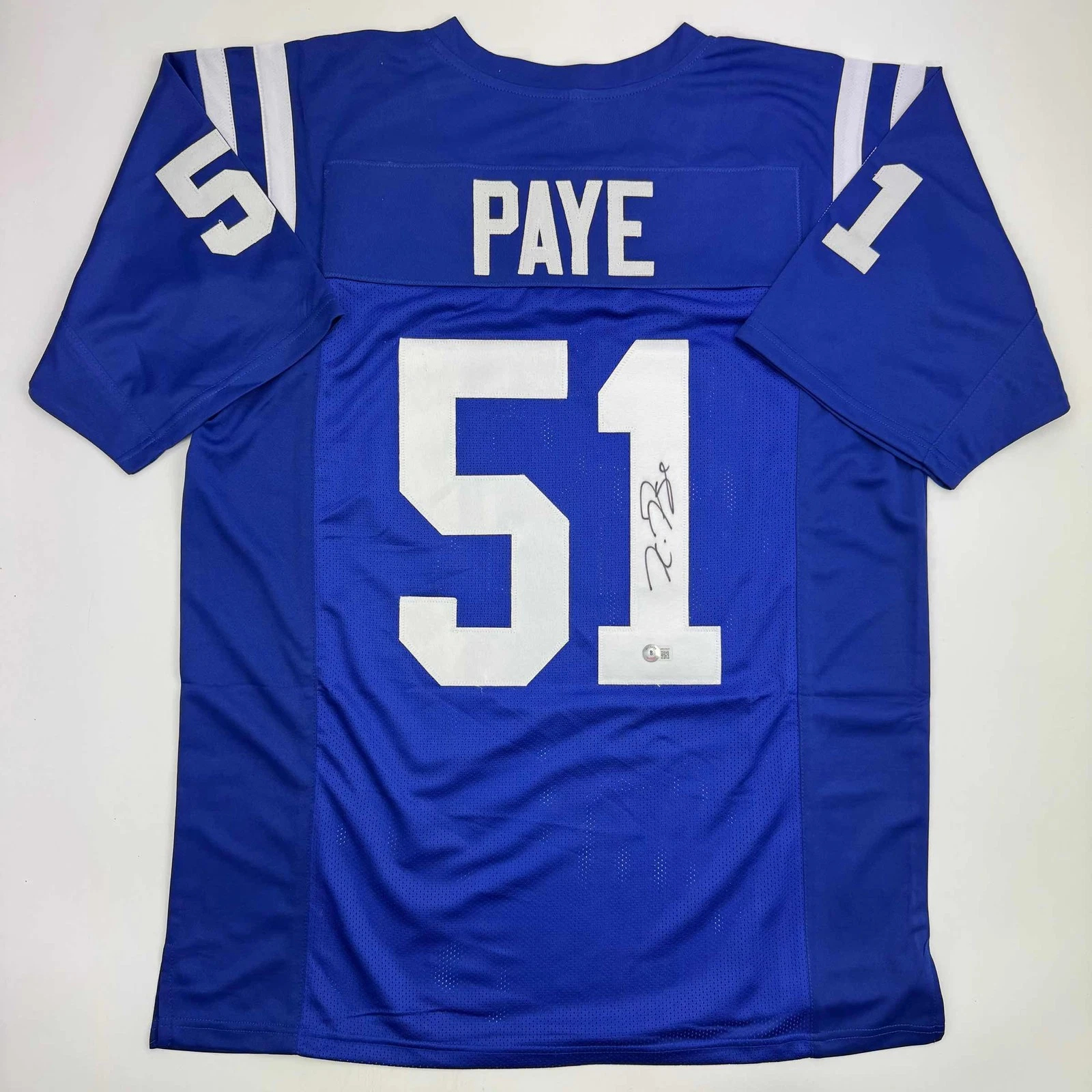 Autographed/Signed Kwity Paye Indianapolis Blue Football Jersey Beckett BAS COA