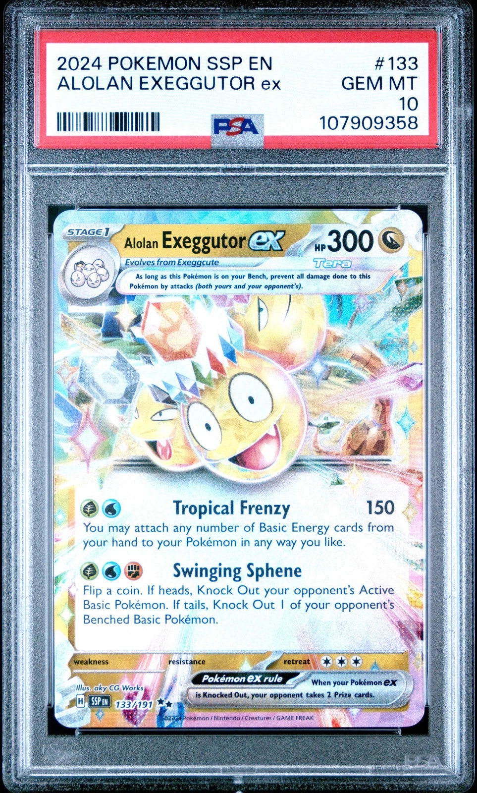 Graded 2024 Pokemon Ssp En-Surging Sparks Alolan Exeggutor #133 Ex Card PSA 10