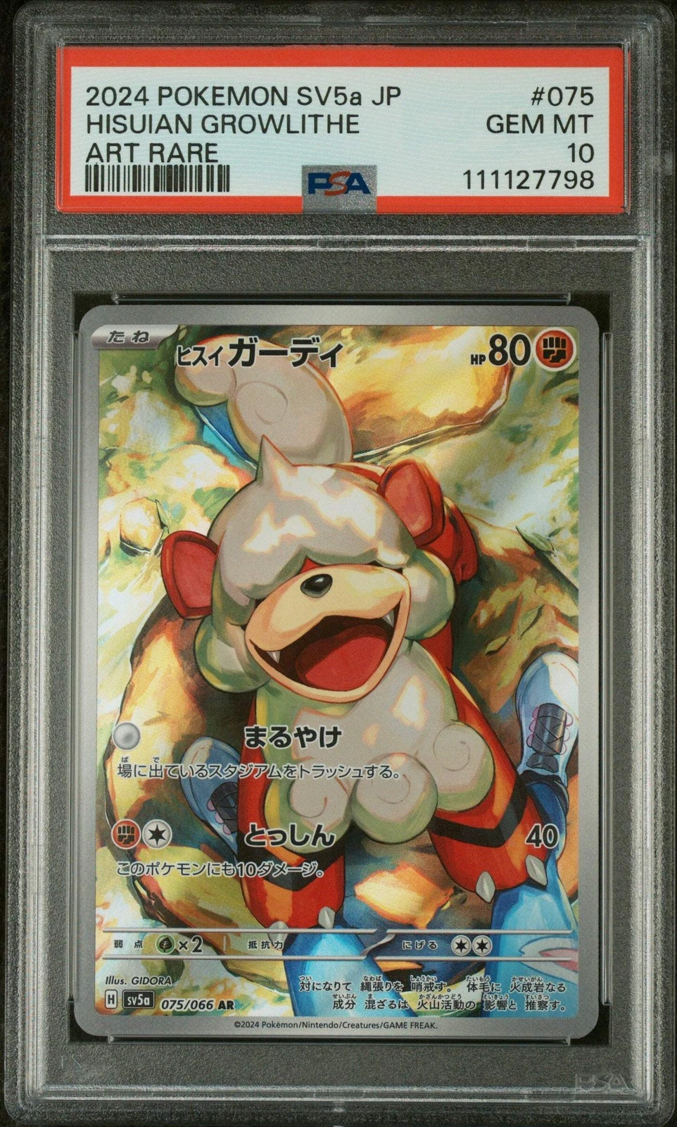 Graded 2024 Pokemon Sv5a JP Hisuian Growlithe #075 Crimson Haze Card PSA 10 Mint