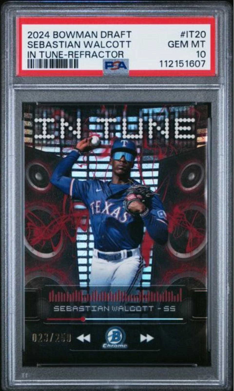 Graded 2024 Bowman Draft Sebastian Walcott #IT20 REF /250 Rookie Card PSA 10
