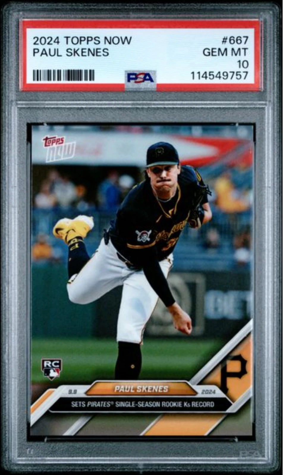 Graded 2024 Topps Now Paul Skenes #667 Sets Pirates Single Season Rookie Ks Reco