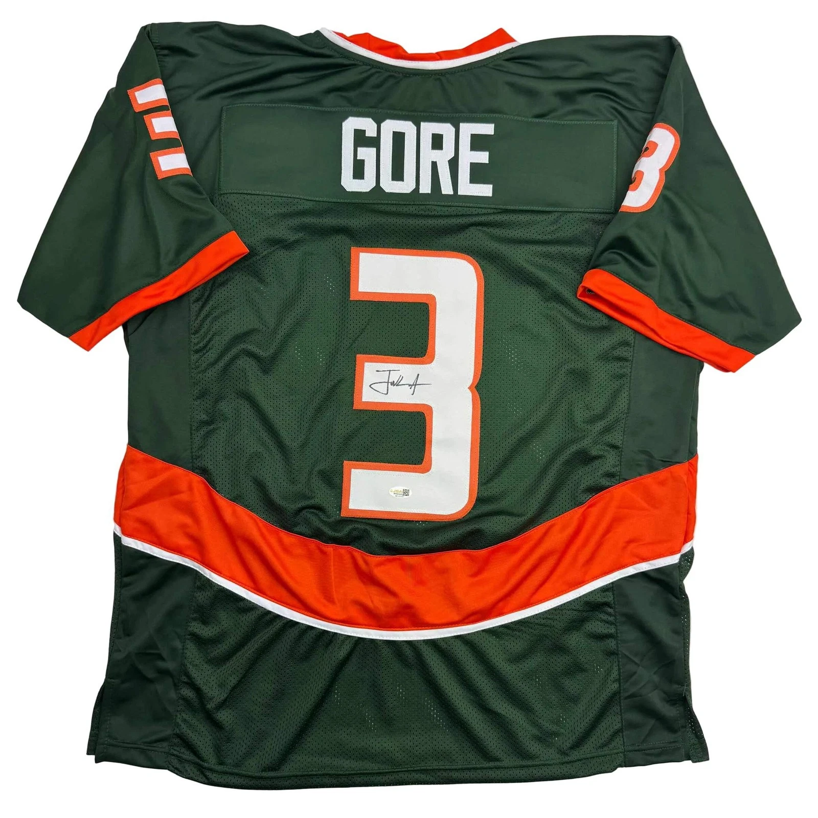 Autographed/Signed Frank Gore Miami Green Football Jersey JSA COA