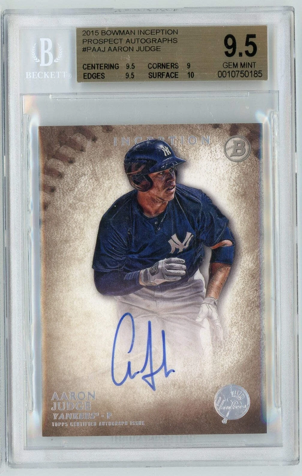Graded 2015 Bowman Inception Aaron Judge #PAAJ Prospect Autographs RC BGS 9.5/10