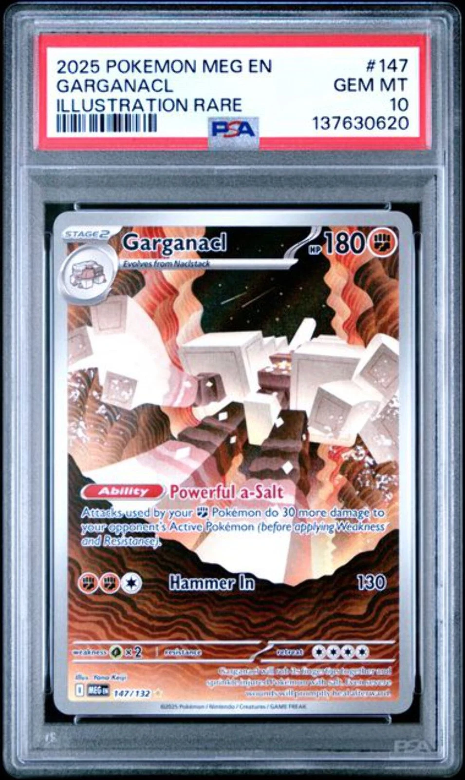 Graded 2025 Pokemon MEG EN Garganacl #147 Illustration Rare Trading Card PSA 10