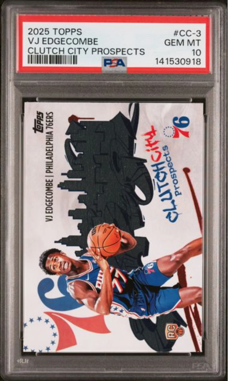 Graded 2025 Topps VJ Edgecombe #CC3 Clutch City Prospects Rookie RC Card PSA 10