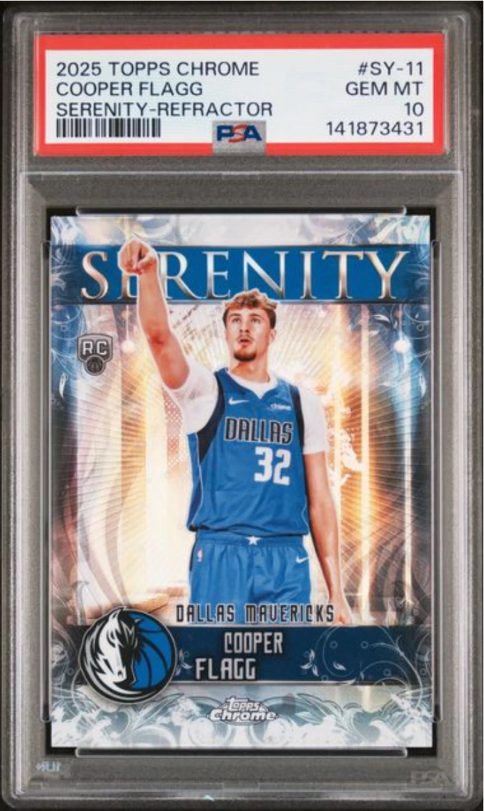 Graded 2025 Topps Chrome Cooper Flagg SY11 Serenity Refractor Rookie Card PSA 10