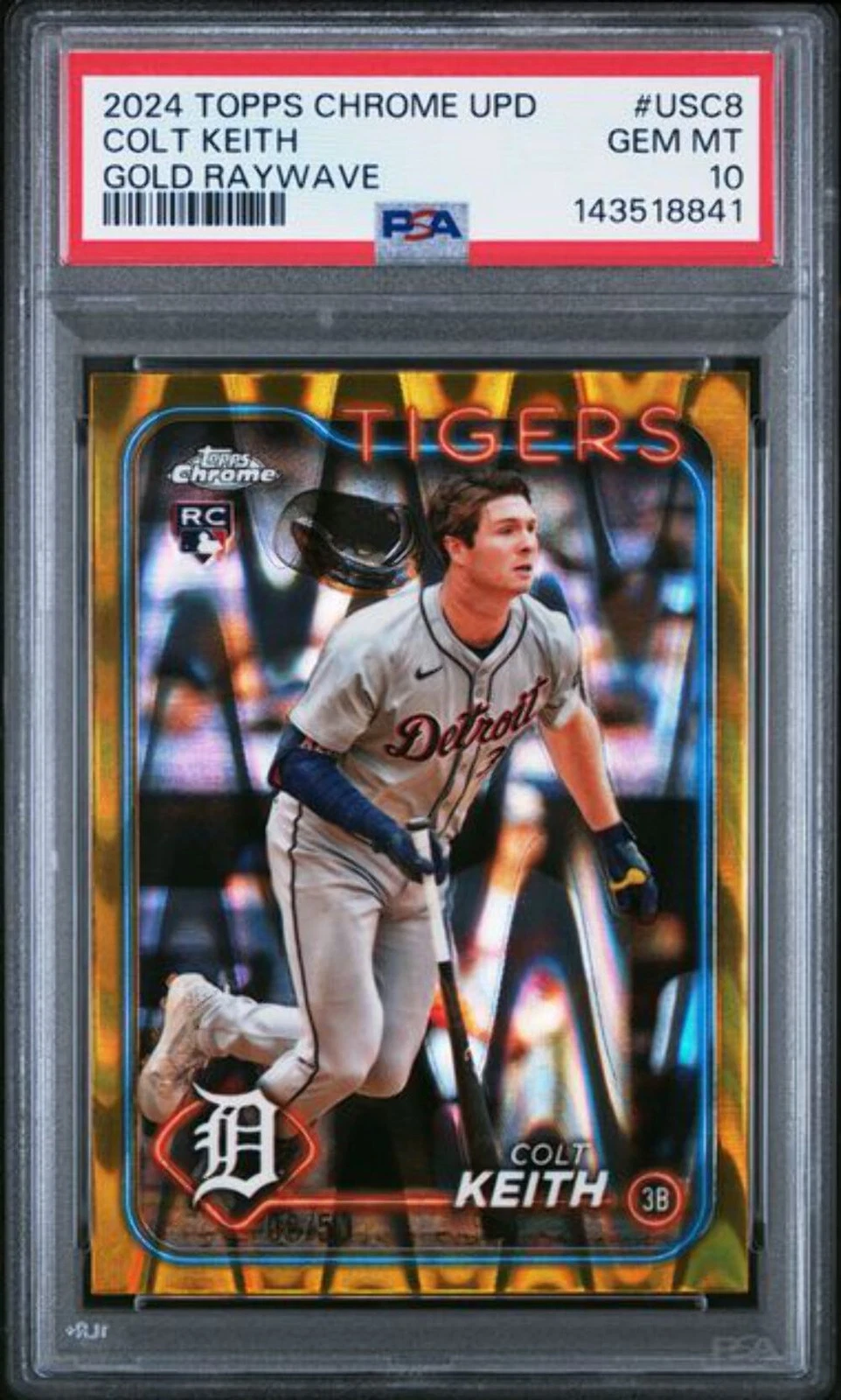 Graded 2024 Topps Chrome Colt Keith #USC8 Gold Raywave #/50 Rookie Card PSA 10