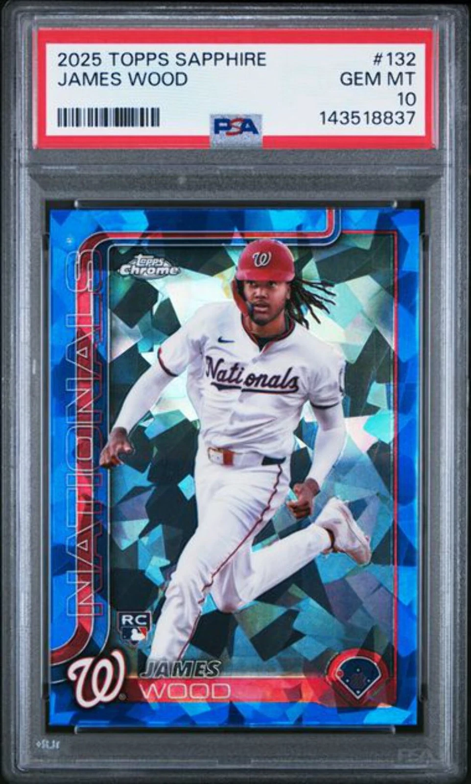 Graded 2025 Topps Chrome Sapphire James Wood #132 Rookie RC Card PSA 10 Gem Mint