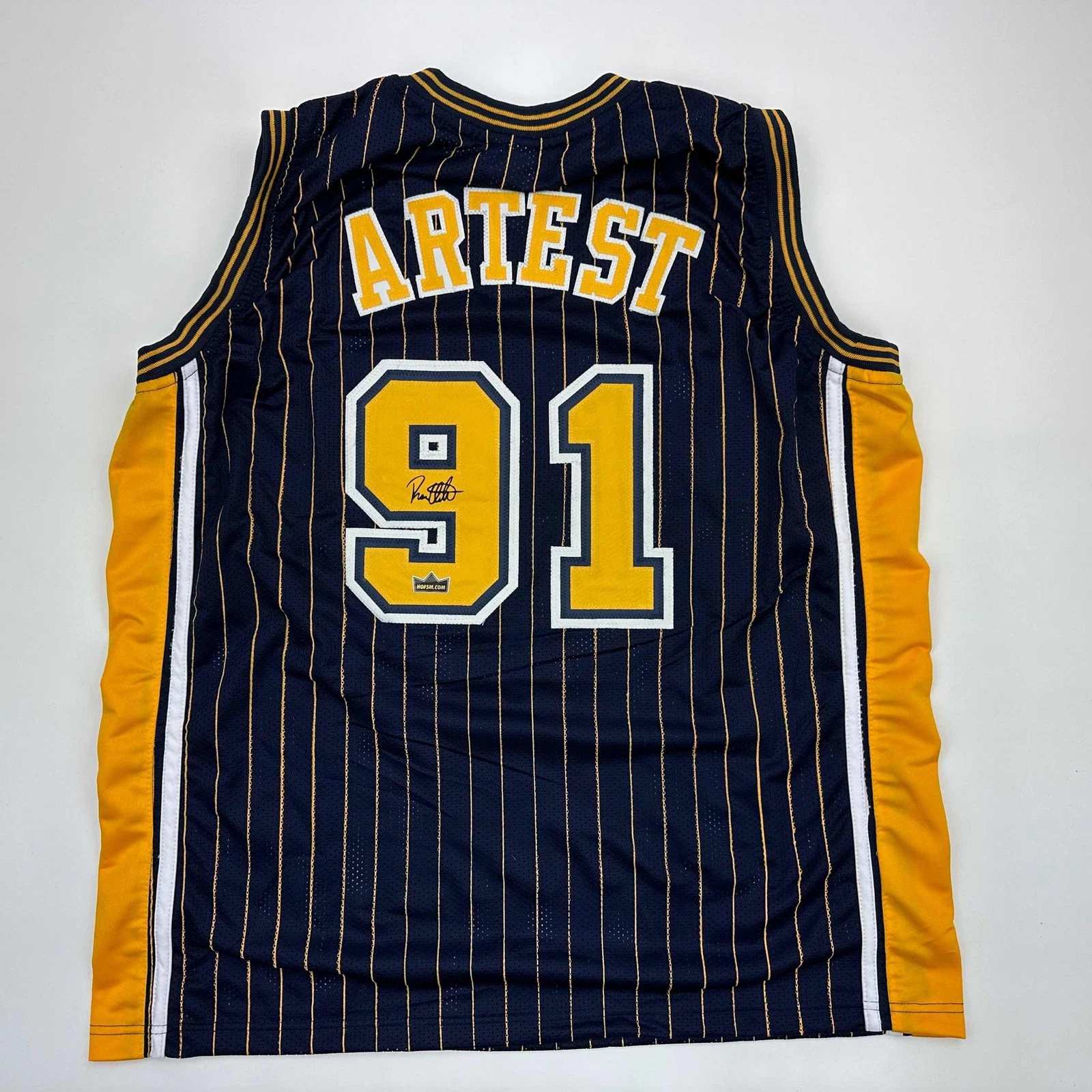 Facsimile Autographed Ron Artest Indiana Blue Pinstripe Reprint Jersey Men's XL