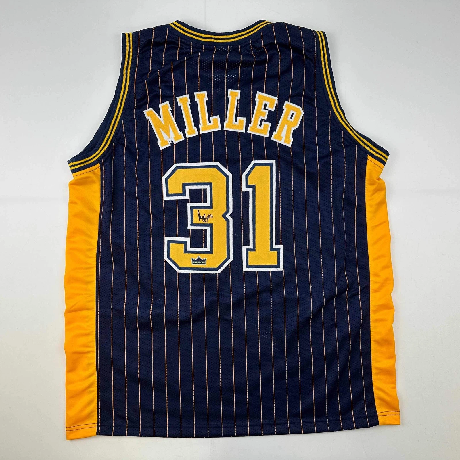 Facsimile Autographed Reggie Miller Indiana Blue Pinstripe Reprint Jersey XL