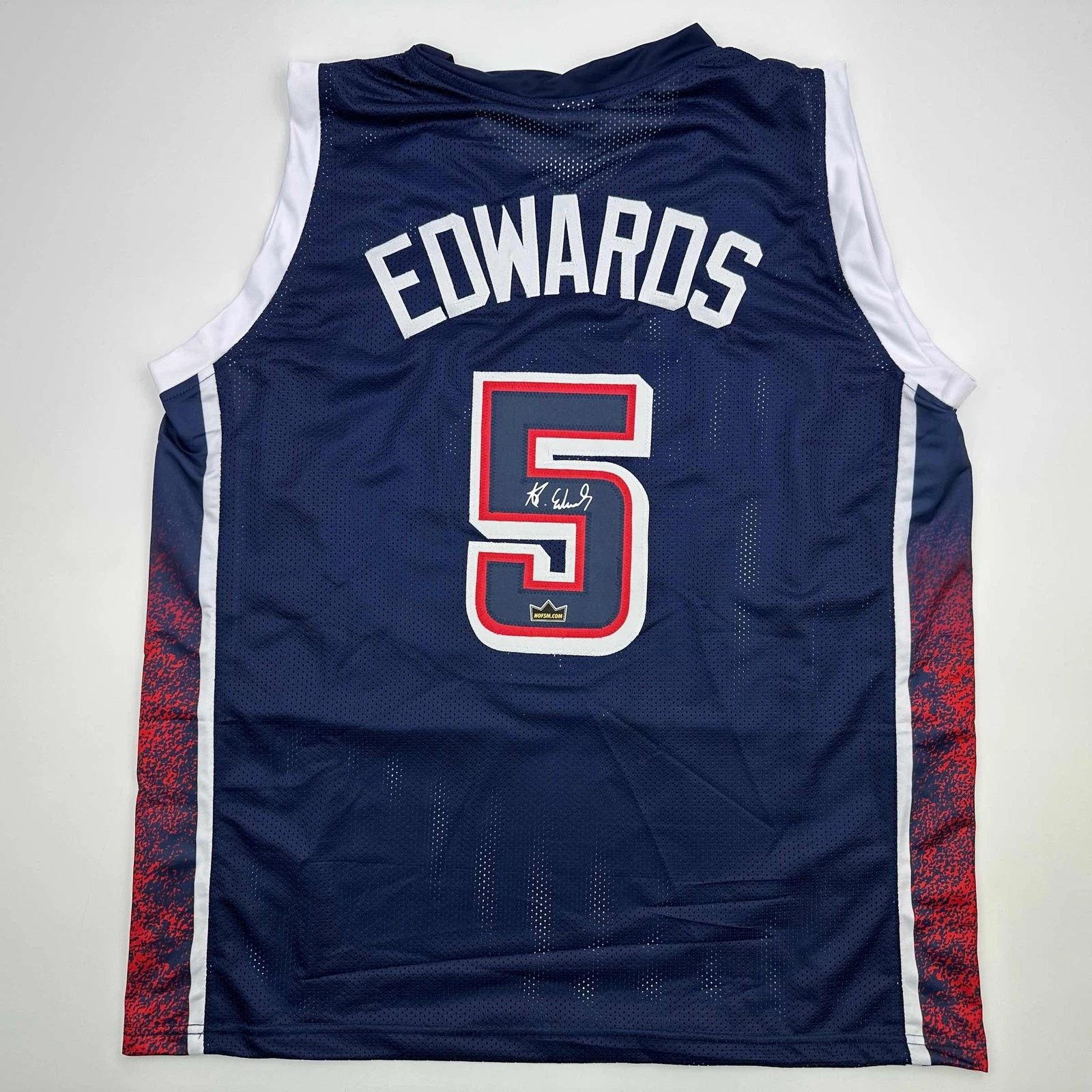 Facsimile Autographed Anthony Edwards 2024 Team USA Blue Jersey Size Men's XL