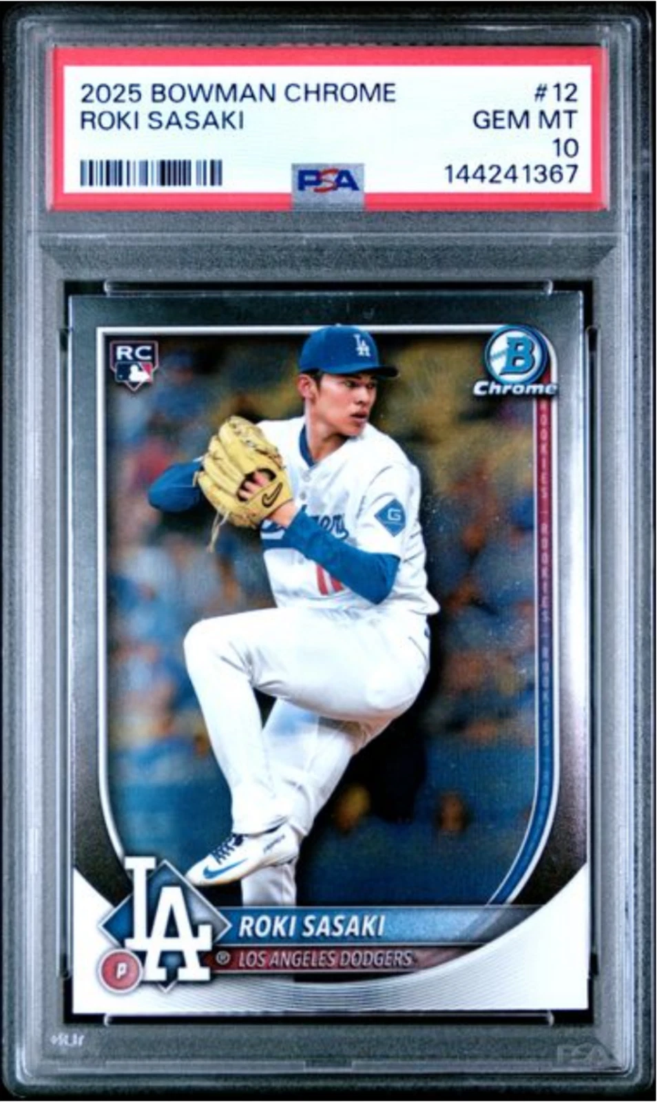 Graded 2025 Topps Bowman Chrome Roki Sasaki #12 Rookie RC Baseball Card PSA 10