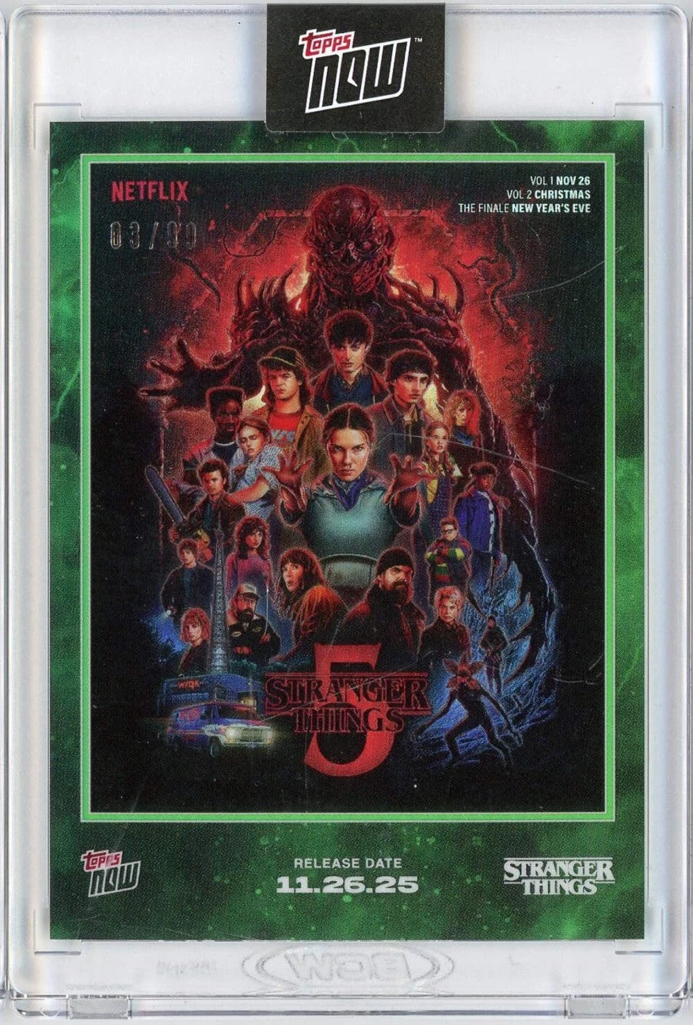 2025 Topps Now Stranger Things #STRA Green /99 Season 5 Cover Art Card