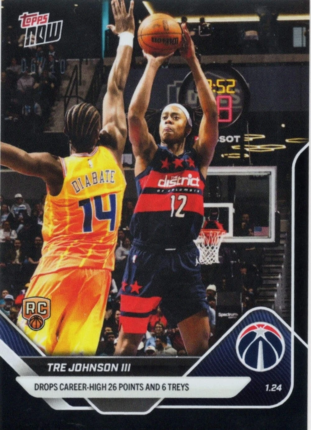 2025 Topps Now Tre Johnson #140 Black Foil /10 Rookie RC Basketball Card