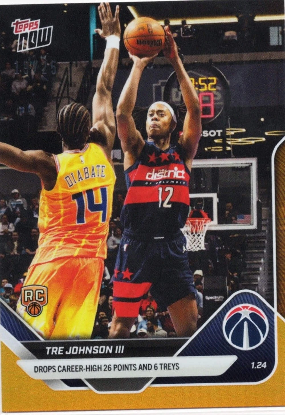 2025 Topps Now Tre Johnson #140 Orange Foil /25 Rookie RC Basketball Card