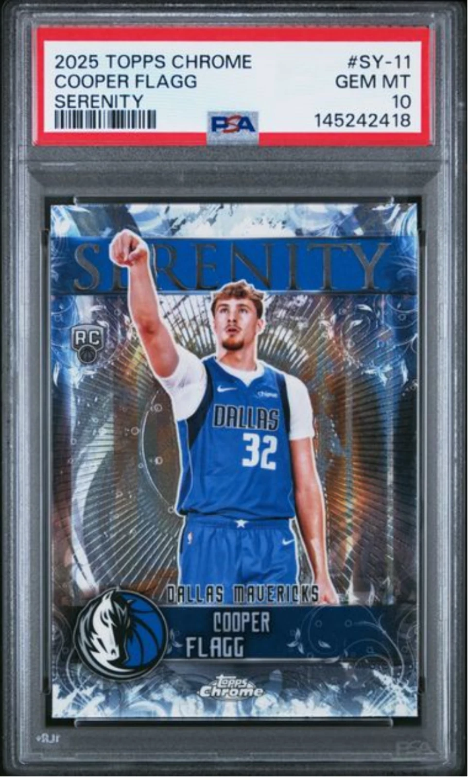 Graded 2025 Topps Chrome Cooper Flagg #SY11 Serenity RC Basketball Card PSA 10