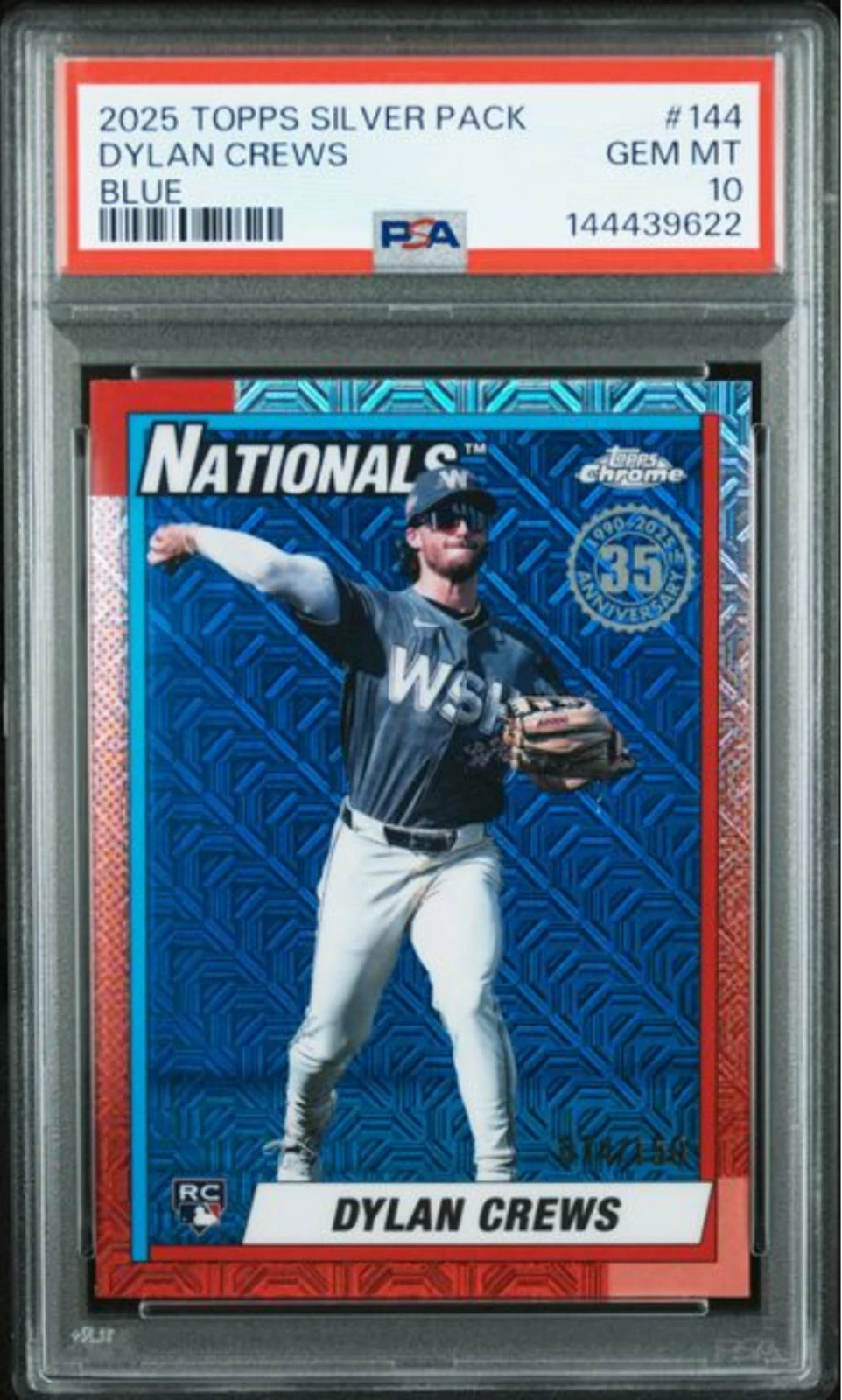 Graded 2025 Topps Silver Pack Dylan Crews #144 Blue /150 RC Baseball Card PSA 10