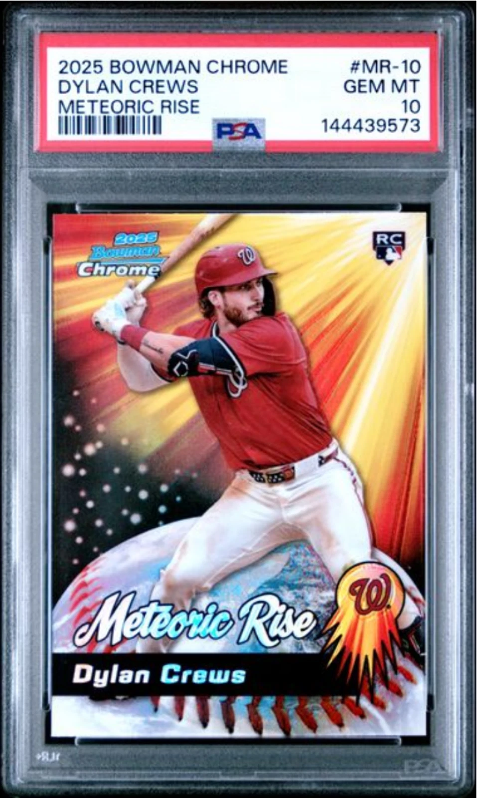 Graded 2025 Bowman Chrome Dylan Crews #MR10 Meteoric Rise Baseball Card PSA 10