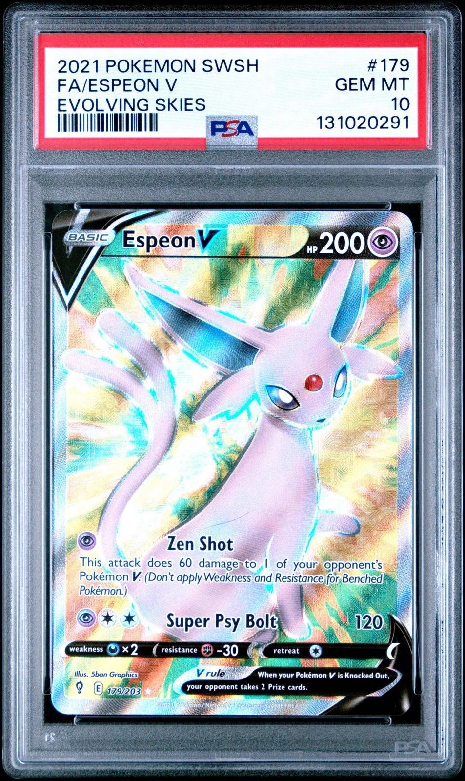 Graded 2021 Pokemon Japanese SWSH Espeon #179 V FA Evolving Skies Card PSA 10