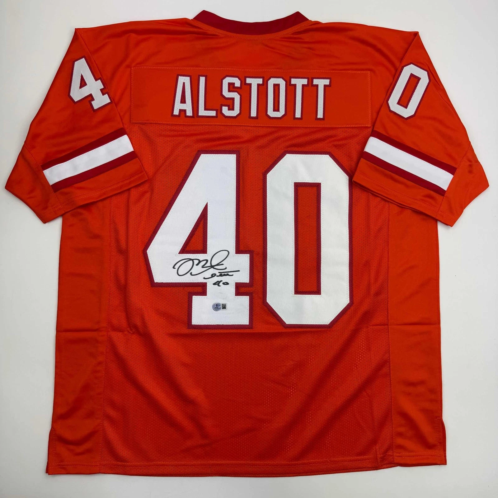 Autographed/Signed Mike Alstott Tampa Bay Orange Creamsicle Jersey Beckett COA